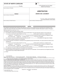 Form AOC-CV-802 Arbitration - Award and Judgment - North Carolina