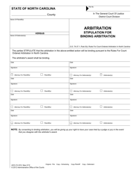 Document preview: Form AOC-CV-810 Arbitration - Stipulation for Binding Arbitration - North Carolina