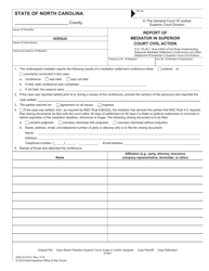Document preview: Form AOC-CV-813 Report of Mediator in Superior Court Civil Action - North Carolina
