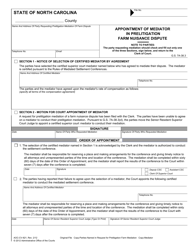 Document preview: Form AOC-CV-821 Appointment of Mediator in Prelitigation Farm Nuisance Dispute - North Carolina