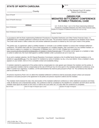 Document preview: Form AOC-CV-824 Order for Mediated Settlement Conference in Family Financial Case - North Carolina