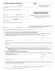 Form AOC-CV-825 Designation of Mediator in Family Financial Case - North Carolina