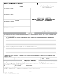 Document preview: Form AOC-CV-839 Motion and Order to Exempt Case From Court-Ordered, Nonbinding Arbitration - North Carolina
