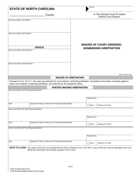 Document preview: Form AOC-CV-838 Waiver of Court-Ordered, Nonbinding Arbitration - North Carolina