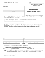Document preview: Form AOC-CV-912M Arbitration - Stipulation and Order - North Carolina
