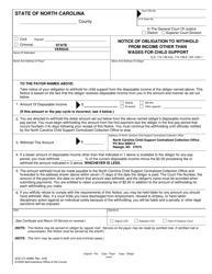 Form AOC-CV-908M Notice of Obligation to Withhold From Income Other Than Wages for Child Support - North Carolina