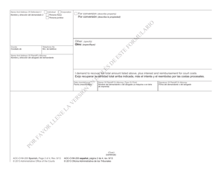 Form AOC-CVM-200 Complaint for Money Owed - North Carolina (English/Spanish), Page 2