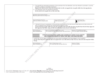 Form AOC-CVM-201 Complaint in Summary Ejectment - North Carolina (English/Vietnamese), Page 2