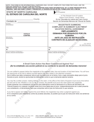 Form AOC-CVM-205 Magistrate Summons Complaint in Summary Ejectment Vacation Rental Agreement - North Carolina (English/Spanish)
