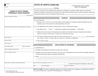 Document preview: Form AOC-CVM-360 Order in Post-towing Probable Cause Hearing - North Carolina