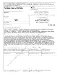 Document preview: Form AOC-CVM-303 Notice of Appeal to District Court - North Carolina (English/Vietnamese)