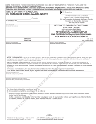 Document preview: Form AOC-CVM-404 Motion to Enforce Conditional Eviction Order Notice of Hearing - North Carolina (English/Spanish)