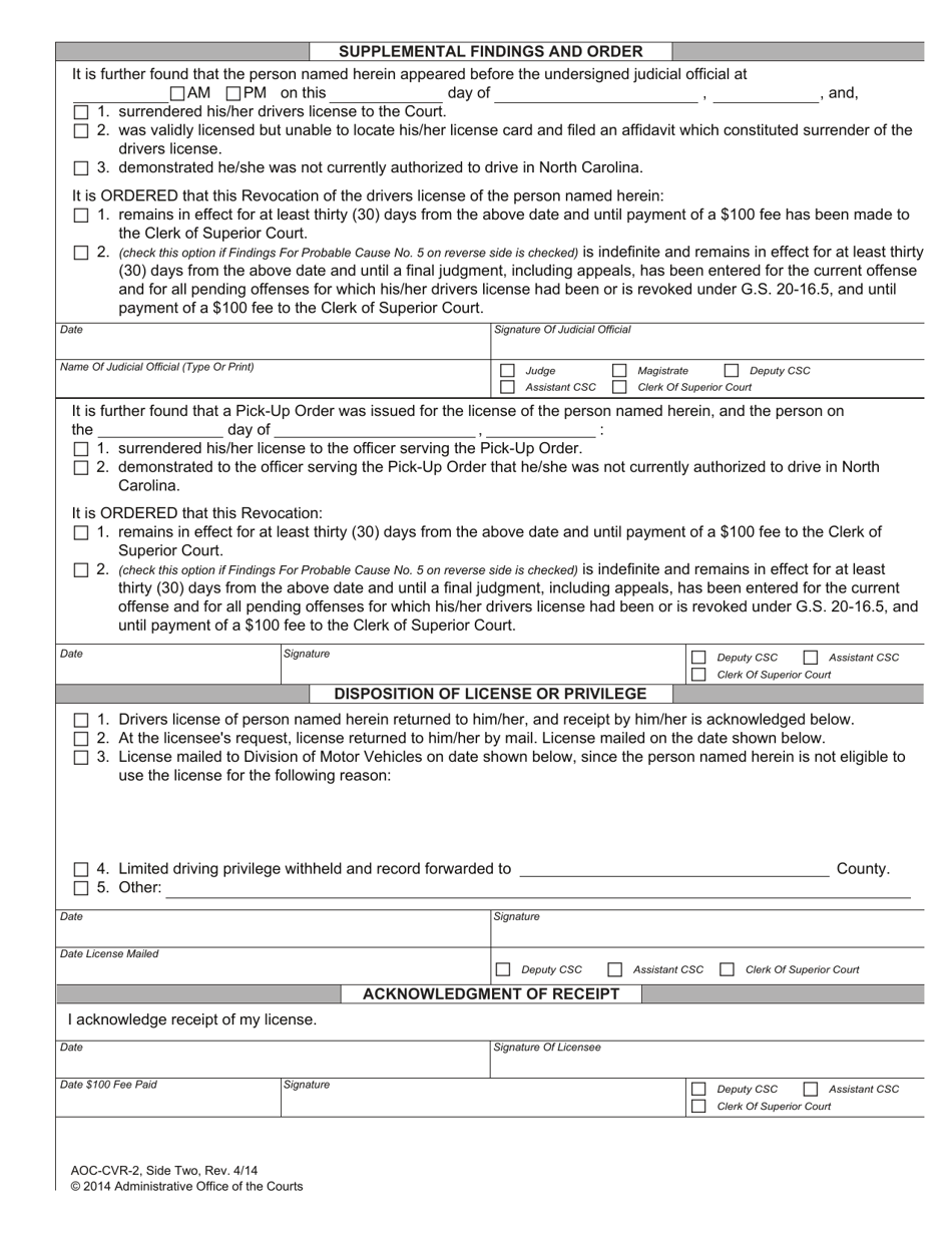 Form AOC-CVR-2 - Fill Out, Sign Online and Download Fillable PDF, North ...