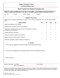 Form AOC-DRC-14 District Criminal Court Mediator Evaluation Form - North Carolina