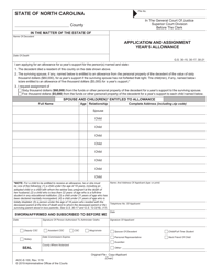 Form AOC-E-100 Application and Assignment Year&#039;s Allowance - North Carolina