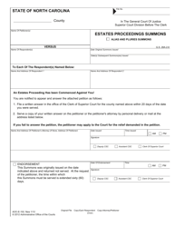 Form AOC-E-102 Estates Proceedings Summons - North Carolina