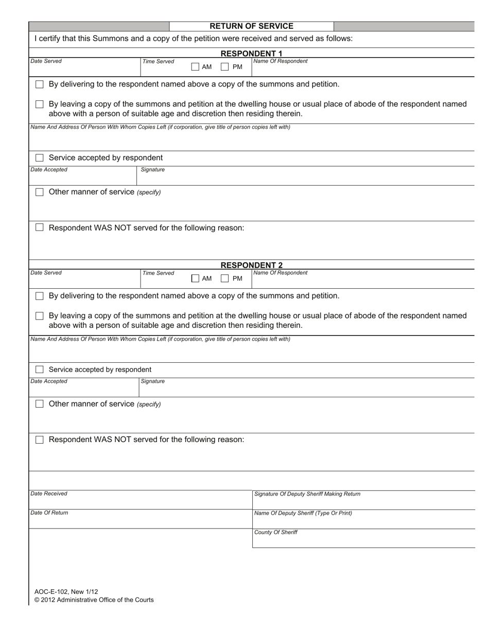 Form AOC-E-102 Estates Proceedings Summons - North Carolina, Page 2