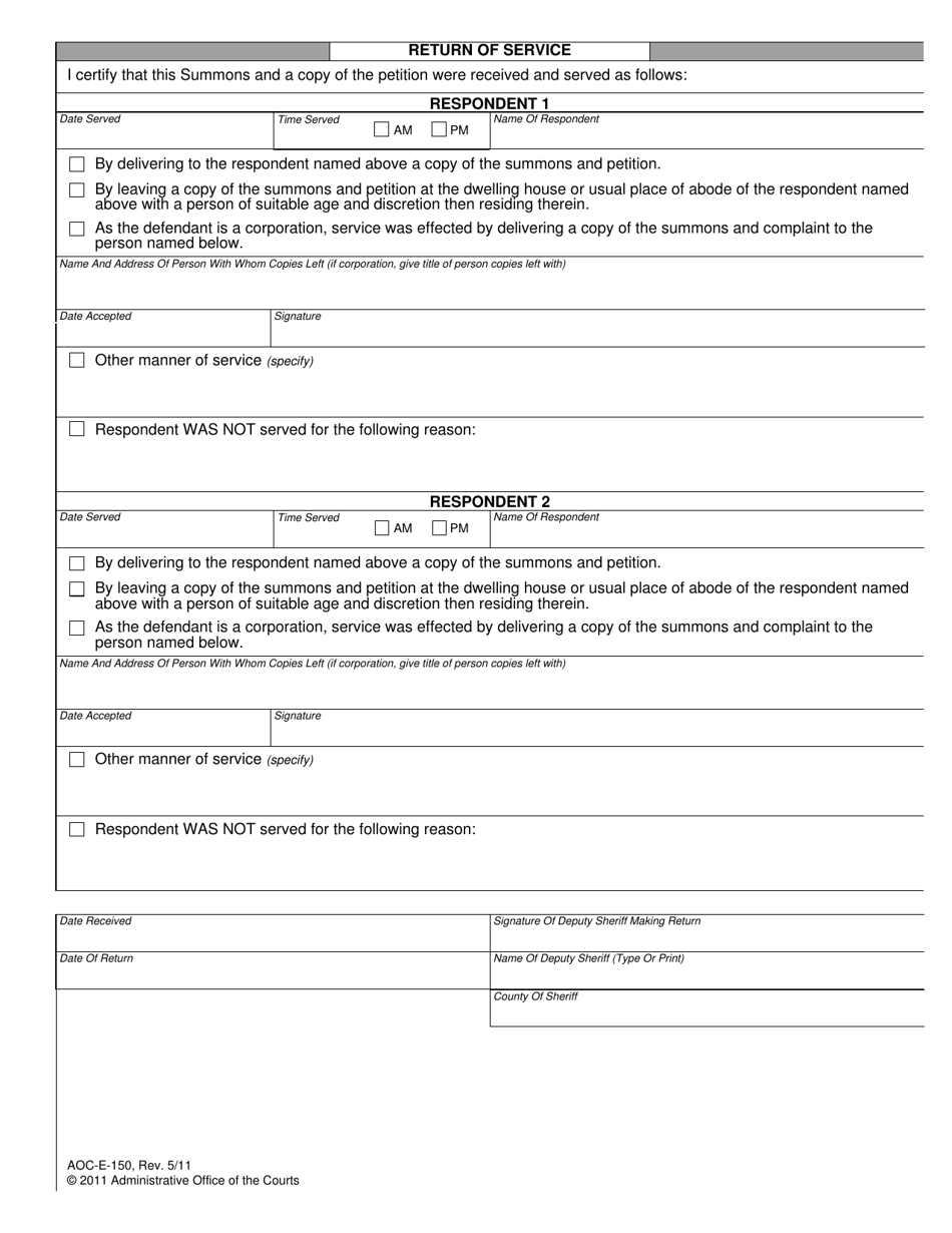 Form AOC-E-150 Estate Summons for Trust Proceeding - North Carolina, Page 2