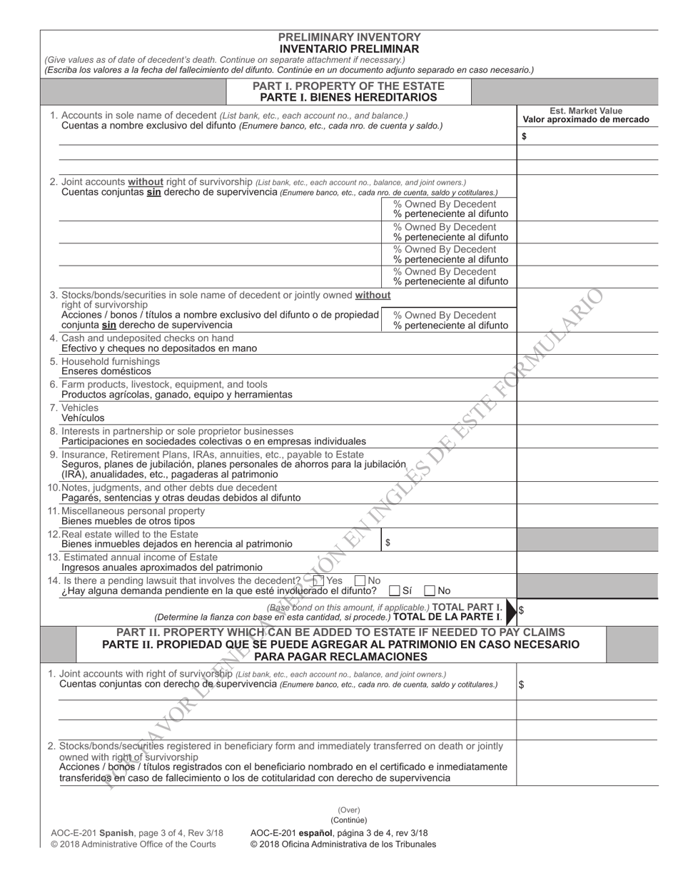 Form AOC-E-201 SPANISH Application for Probate and Letters Testamentary / Of Administration Cta - North Carolina (English / Spanish), Page 3