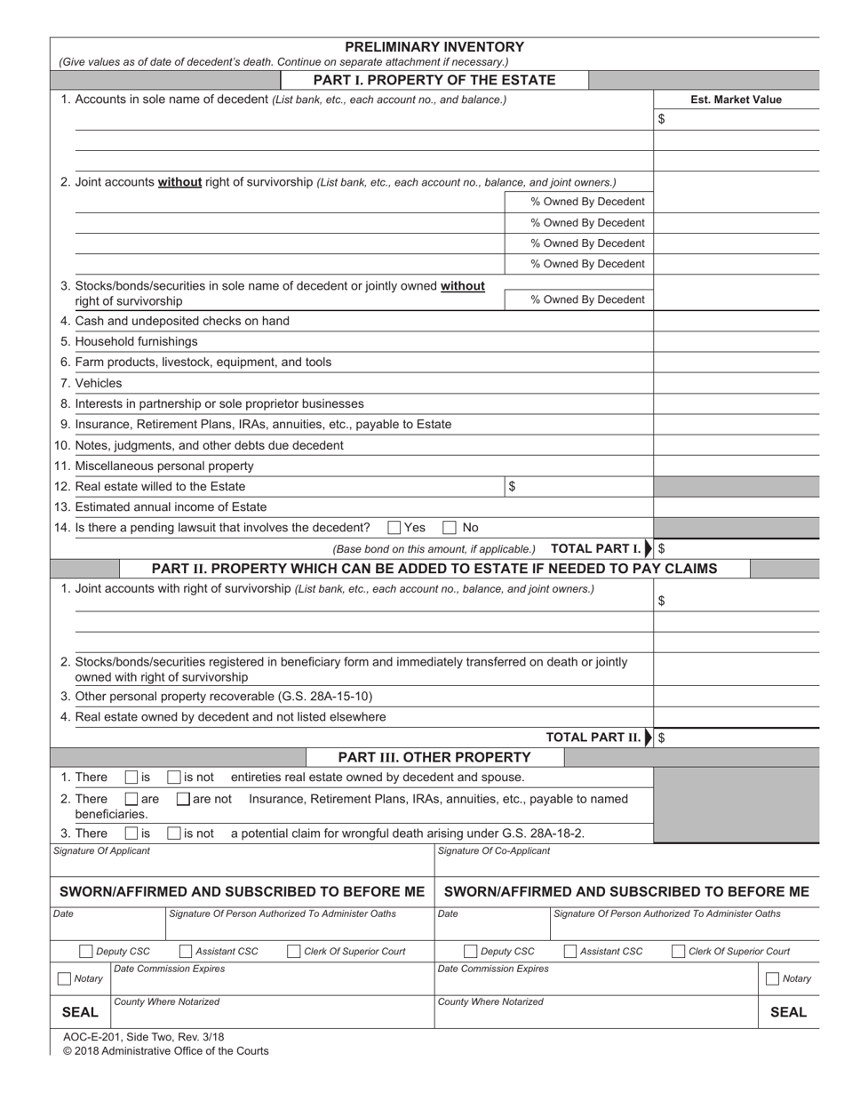 Form Aoc E 201 Fill Out Sign Online And Download Fillable Pdf North Carolina Templateroller 5654