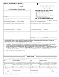 Form AOC-E-206 Application for Letters of Guardianship for an Incompetent Person - North Carolina