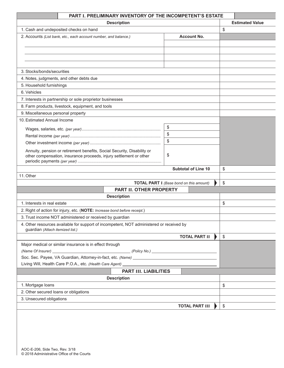 Form AOC-E-206 Application for Letters of Guardianship for an Incompetent Person - North Carolina, Page 2