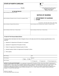 Document preview: Form AOC-E-211 Notice of Hearing for Appointment of Guardian or Other - North Carolina