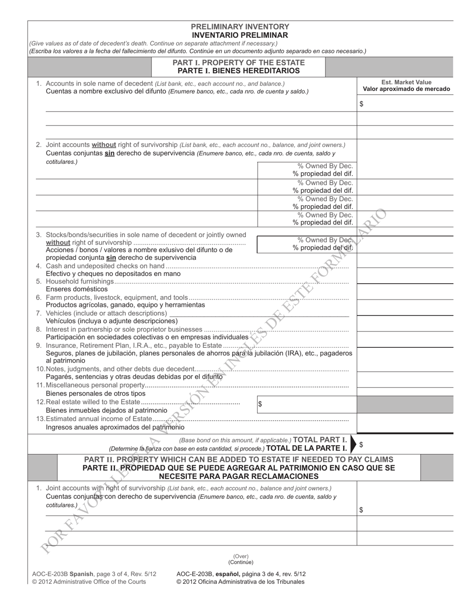 Form AOC-E-203B SPANISH Affidavit for Collection of Personal Property of Decedent (For Decedents Dying on or After Jan. 1, 2012) - North Carolina (English / Spanish), Page 3