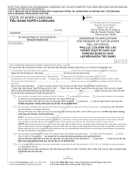 Form AOC-E-309 VIETNAMESE Addendum to Application for Probate of Out-of-State Will or Codicil - North Carolina (English/Vietnamese)