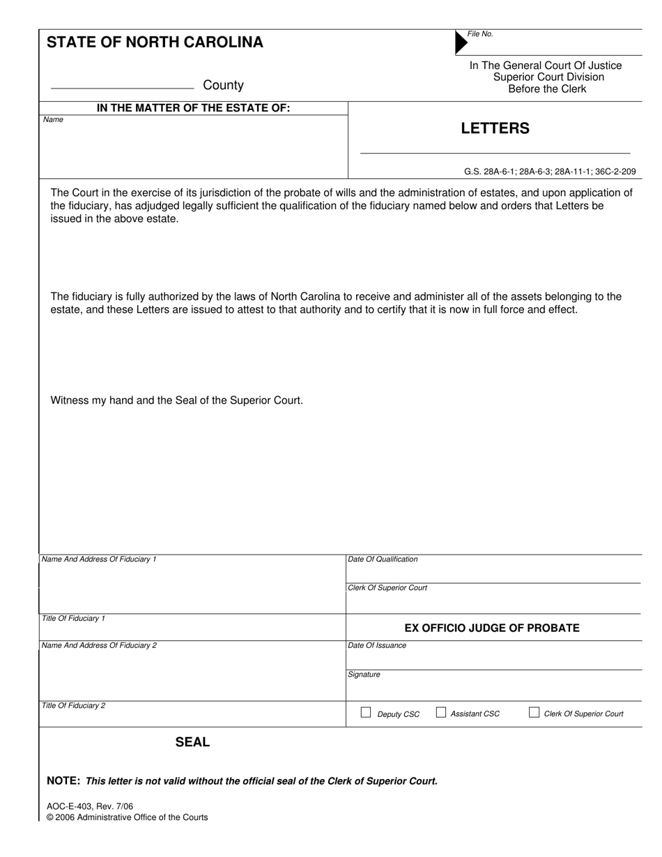 Form AOC-E-403 - Fill Out, Sign Online And Download Fillable PDF, North ...