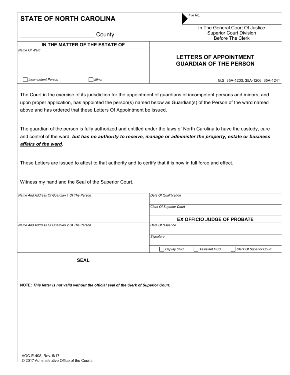 Form AOC-E-408 - Fill Out, Sign Online and Download Fillable PDF, North ...