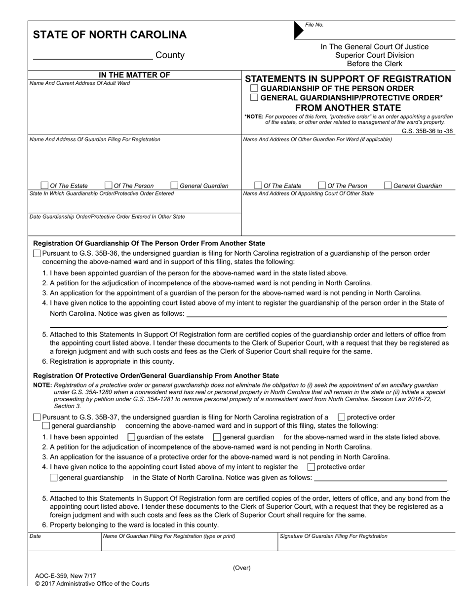 Form AOCE359 Fill Out, Sign Online and Download Fillable PDF, North