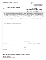 Document preview: Form AOC-E-420 Letters of Appointment as Limited Personal Representative - North Carolina