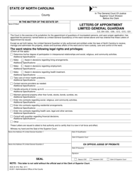 Document preview: Form AOC-E-419 Letters of Appointment Limited General Guardian - North Carolina