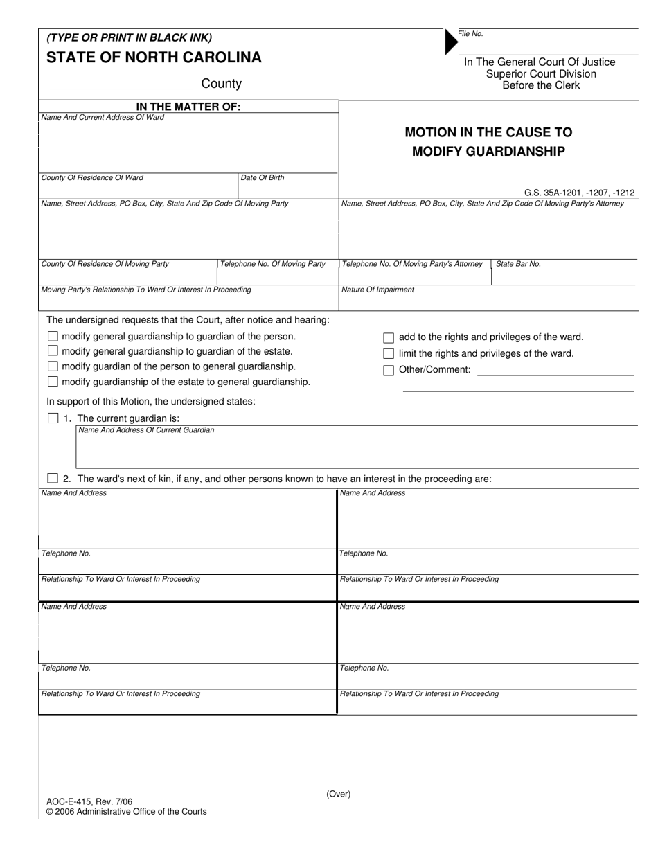 Form Aoc E 415 Fill Out Sign Online And Download Fillable Pdf North Carolina Templateroller 8911