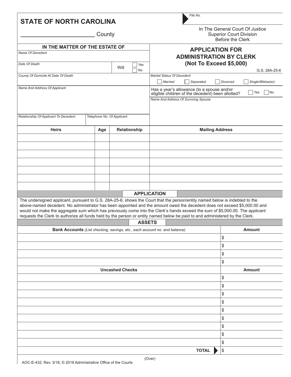 Form AOC E 432 Download Fillable PDF Or Fill Online Application For 