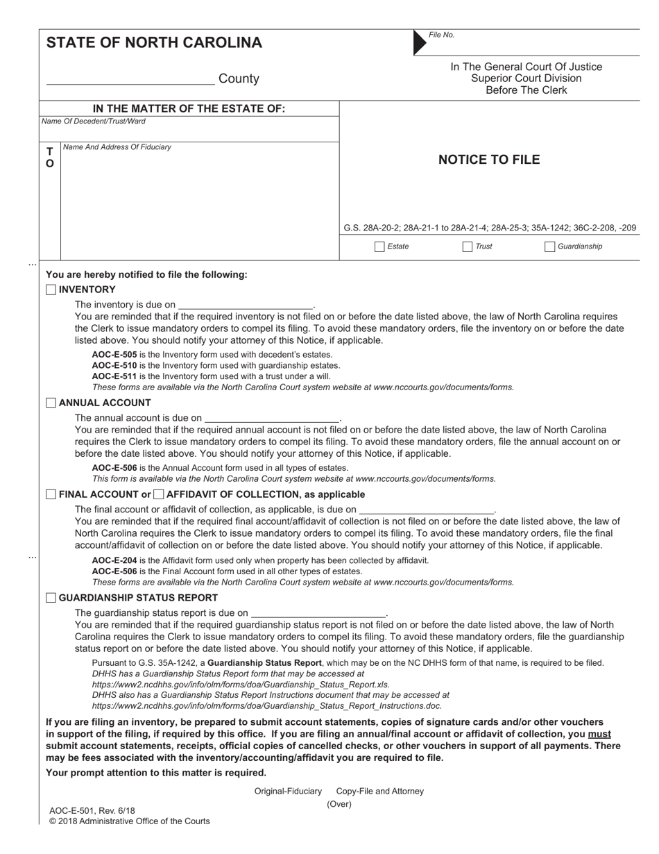 Form AOC-E-501 Notice to File - North Carolina, Page 1