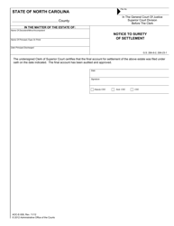 Document preview: Form AOC-E-508 Notice to Surety of Settlement - North Carolina