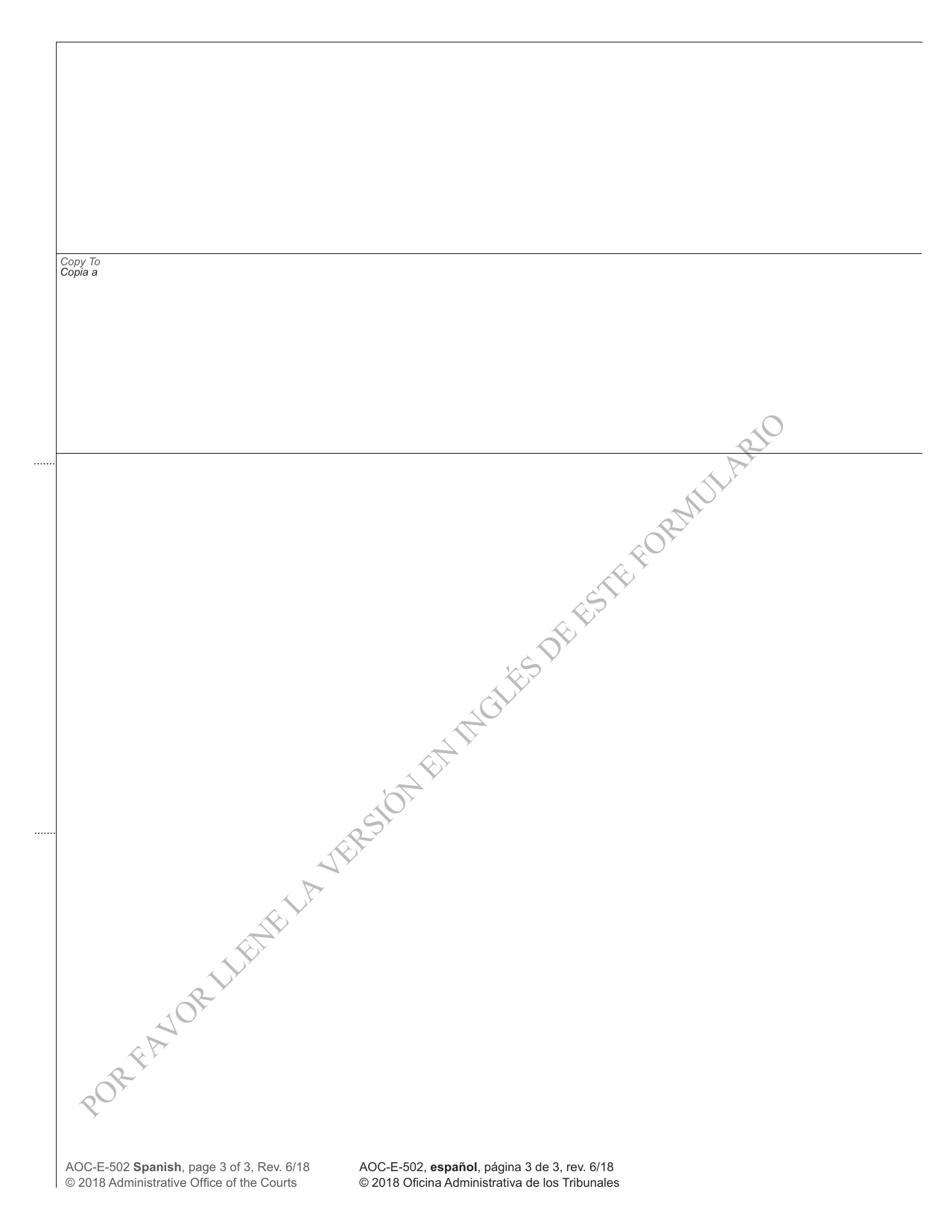 Form AOC-E-502 SPANISH Orden Para Presentar Documentos - North Carolina (English / Spanish), Page 3