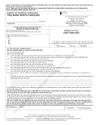 Document preview: Form AOC-E-502 VIETNAMESE Order to File - North Carolina (English/Vietnamese)