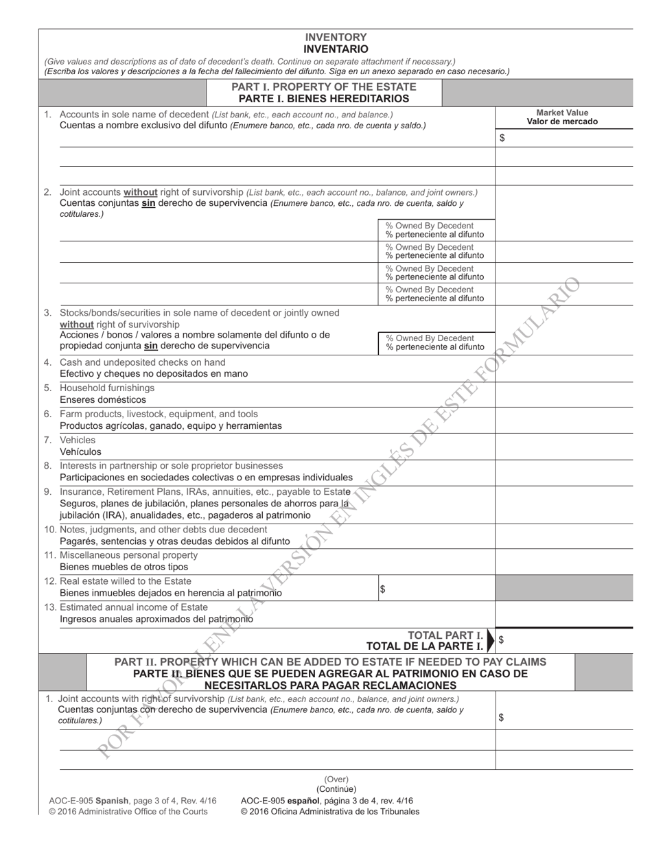 Form AOC-E-905 SPANISH Solicitud De Juicio Sucesorio Y Solicitud De Administracion Sumaria - North Carolina (English / Spanish), Page 3