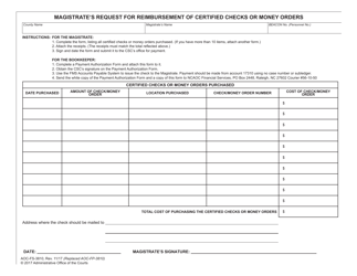Document preview: Form AOC-FS-3810 Magistrate's Request for Reimbursement of Certified Checks or Money Orders - North Carolina