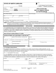 Form AOC-G-112 Application and Writ of Habeas Corpus Ad Testificandum - North Carolina