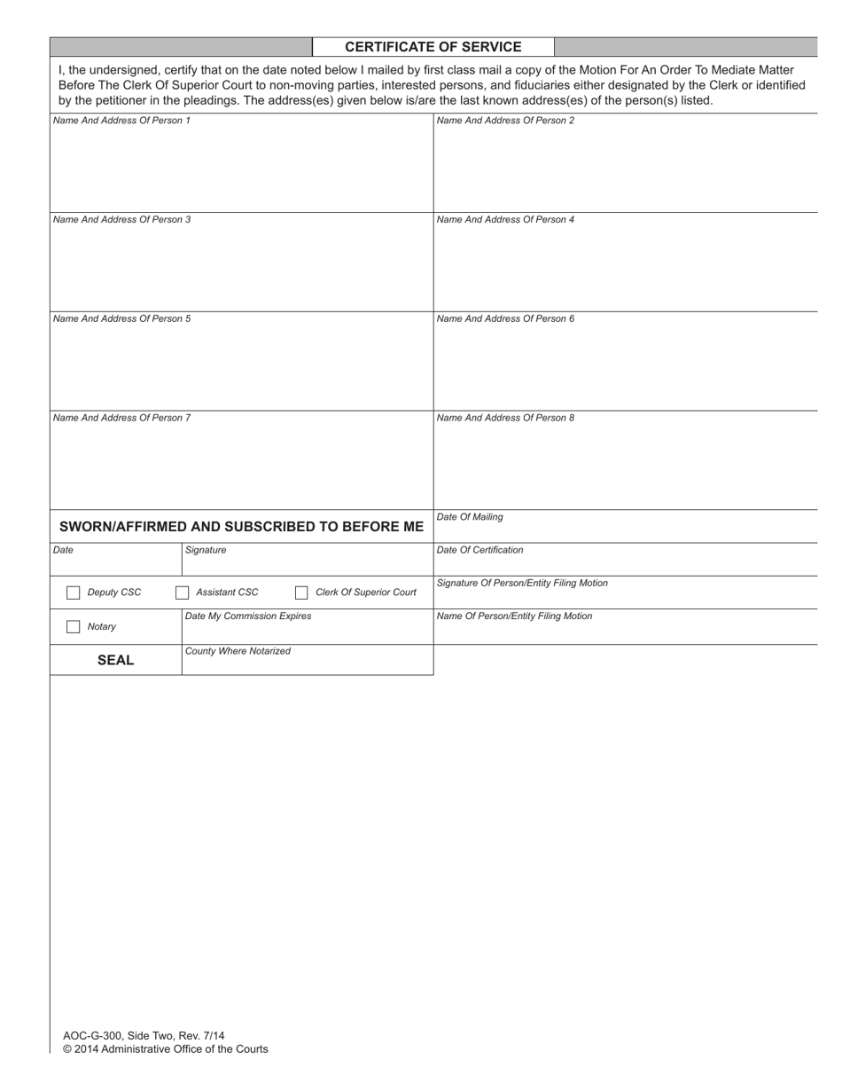 Form AOC-G-300 Motion for an Order to Mediate Matter Before the Clerk of Superior Court - North Carolina, Page 2