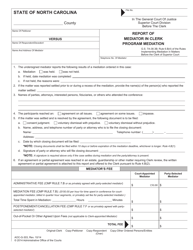 Form AOC-G-303 Report of Mediator in Clerk Program Mediation - North Carolina