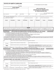 Document preview: Form AOC-G-260 Application for Certificate of Verification of Prior Expunction - North Carolina