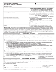 Document preview: Form AOC-G-311 Order of Assignment or Denial of Counsel in Post-release Supervision or Parole Revocation Hearings Before Preliminary Hearing Officer or Post-release Supervision and Parole Commission and Criminal Contempt Proceedings Before Post-release Supervision and Parole Commission - North Carolina