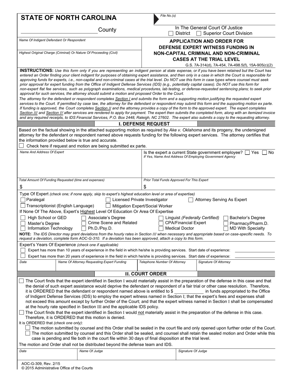 Form AOC-G-309 - Fill Out, Sign Online and Download Fillable PDF, North ...