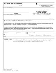 Document preview: Form AOC-J-132 Notice of Hearing Judicial Review Responsible Individuals List - North Carolina