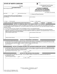 Document preview: Form AOC-J-142 Juvenile Summons and Notice of Hearing (Abuse/Neglect/Dependency) - North Carolina